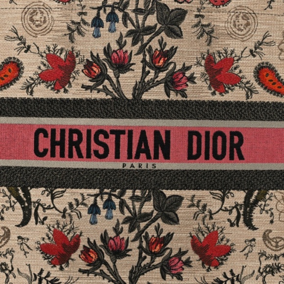 CHRISTIAN DIOR Canvas Embroidered Large Broderie Dior Flowers Book Tote Multic - Picture 8 of 11